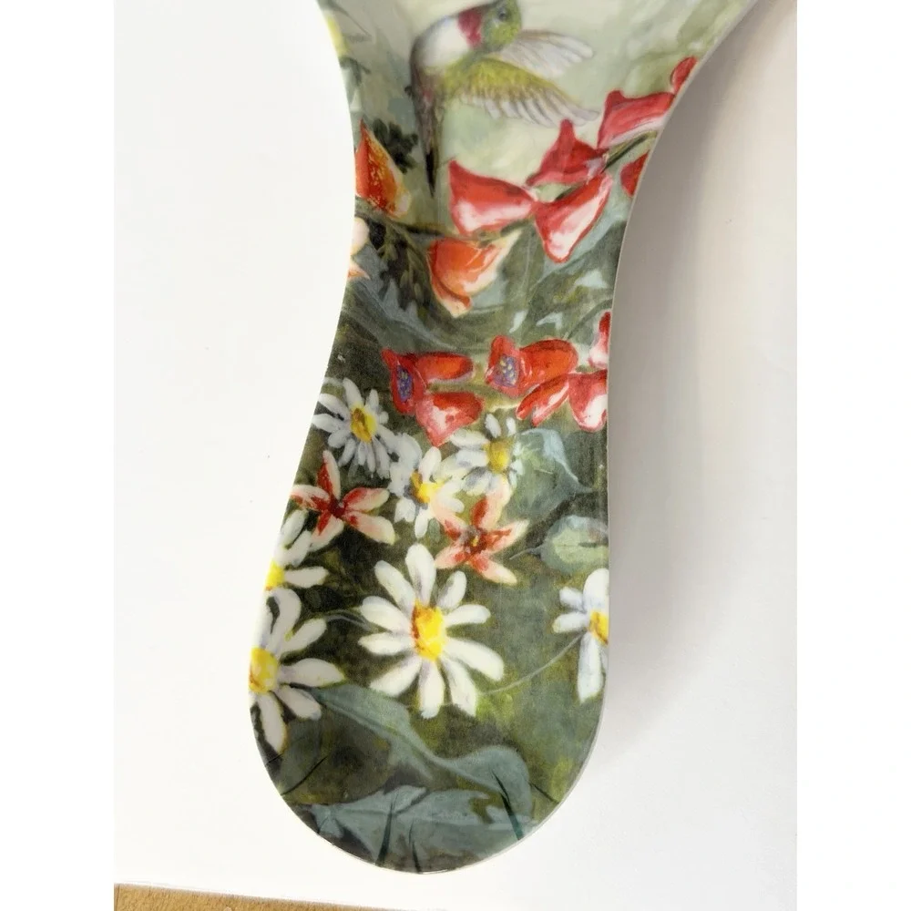 Melamine Cottage Core Spoon Rest Hummingbird Poppy Daisy Design Susan Winget